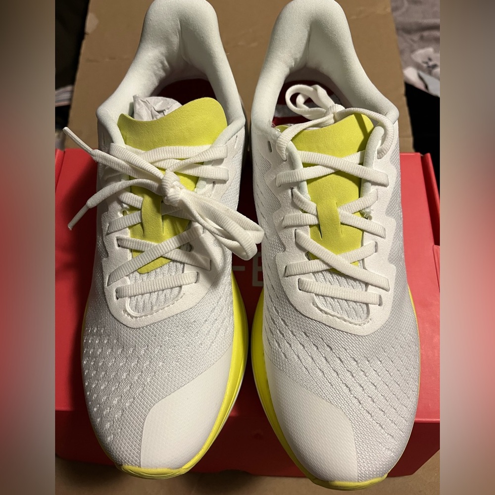 NEW- Lane Eight “The Relay Trainer” White and Yellow Sneakers Womens Sz 7.